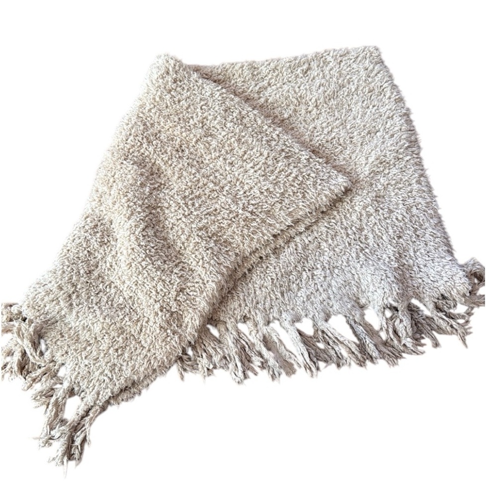50”x 60” light loosely knit very soft light tan  afghan.
